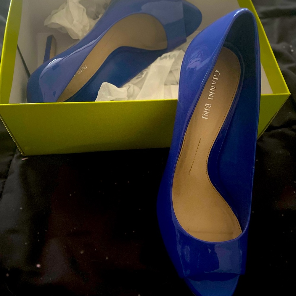 Blue platform peep toe heels - never worn